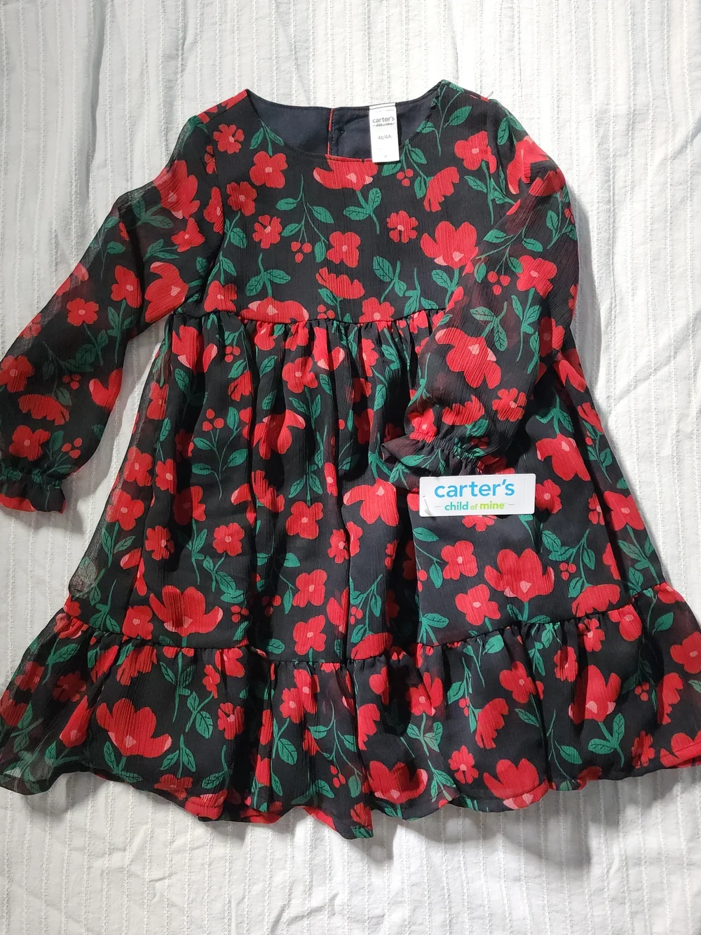 Carter's Red Floral Long-Sleeve Tiered Dress for Kids